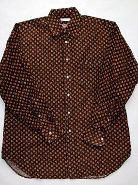 BULLOCK & JONES Chocolate Brown Corduroy Paisley Casual Shirt Material Cotton M